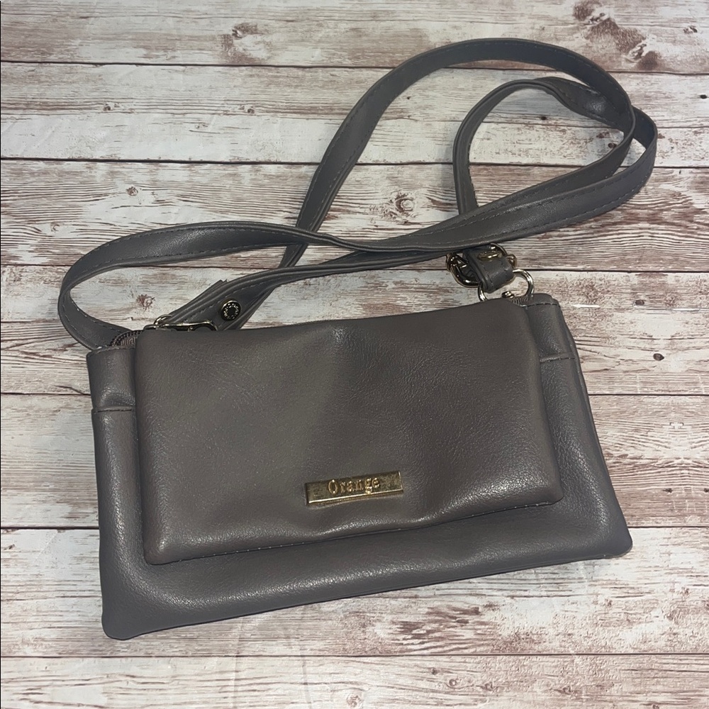Orange Dark Gray Leather Clutch Wallet Bag